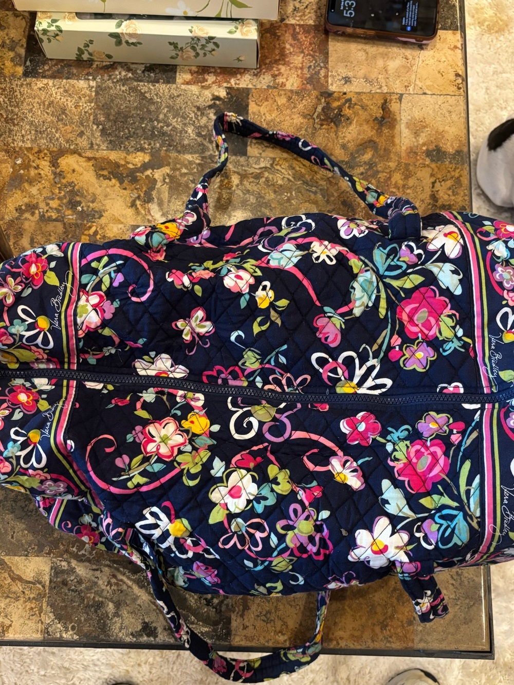 Vera Bradley Navy Floral Quilted Travel Duffel